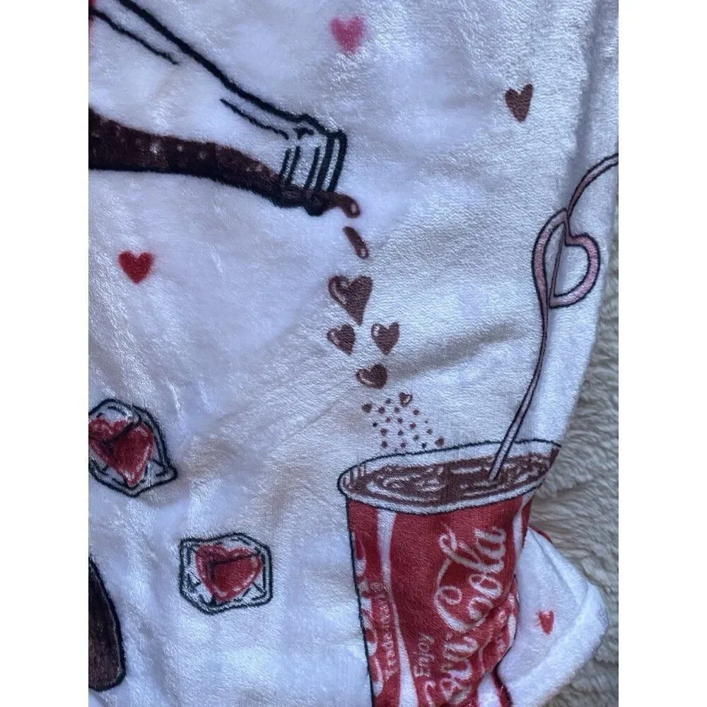 Coca Cola Bottle To Cup Heart Ice Cubes Valentines Throw‎ Blanket 60 X 70” NEW